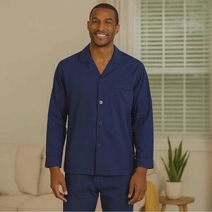 Hanes Men's Blue Long Sleeve Pajama Shirt Size XL